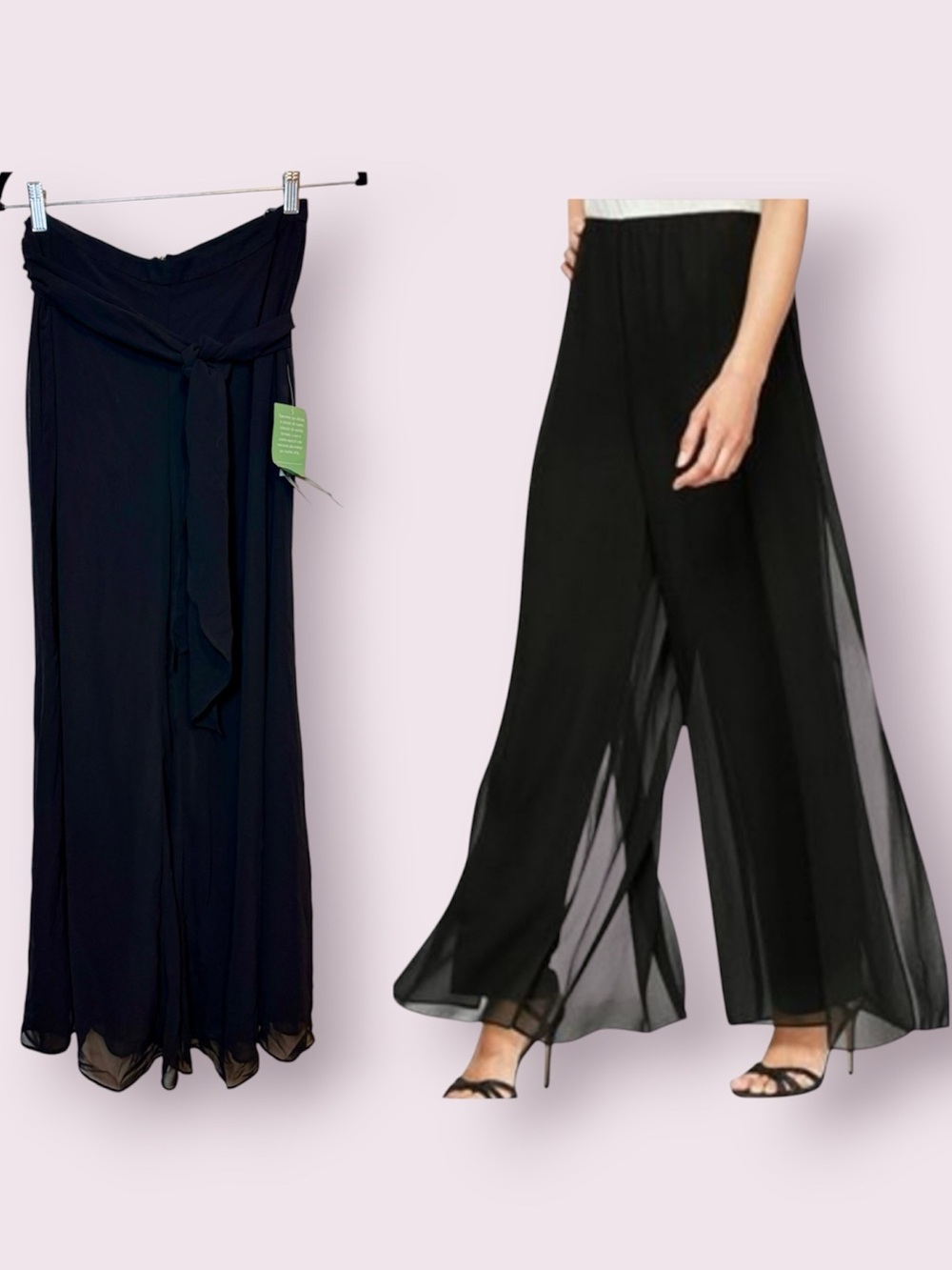 NWT Dawn Joy Evening Extreme Wide Leg Flowy Chiffon Pants Black Size 6